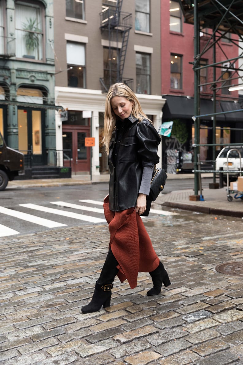 The Outfit Formula: Vintage Skirt, Boots, and Bag + a Shirt Jacket + a Turtleneck