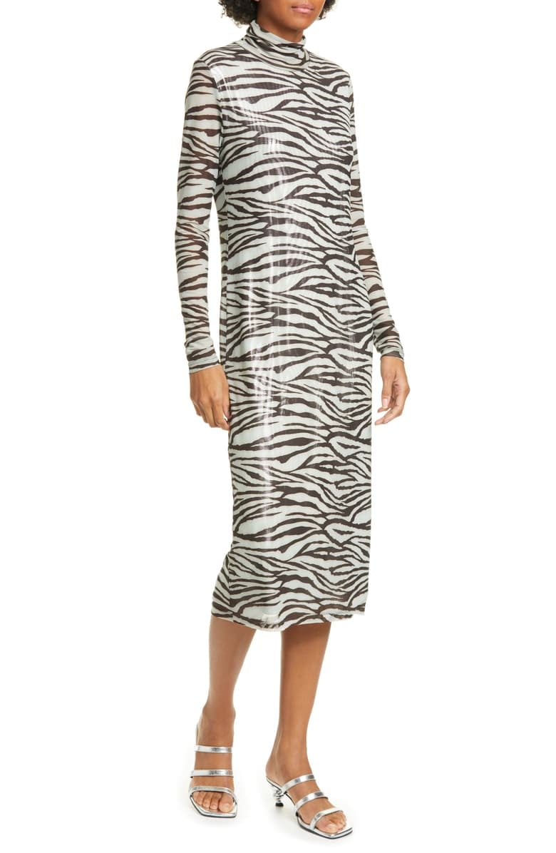 Staud Brae Tiger Stripe Long-Sleeve Midi Dress