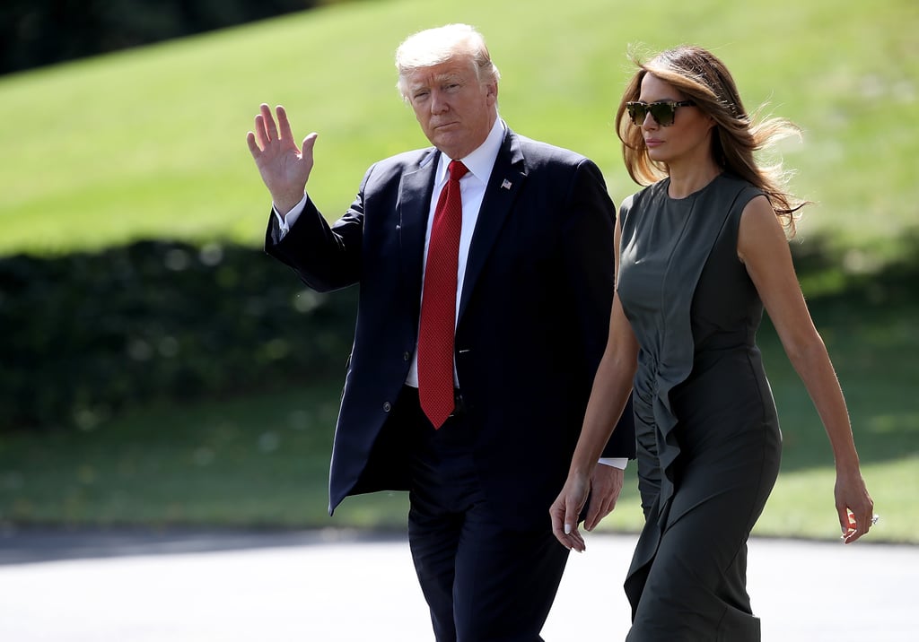 Melania Trump Wearing Green Dress and Leopard Heels