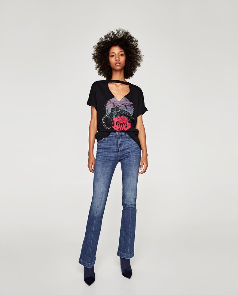 Zara Printed T-Shirt With Opening