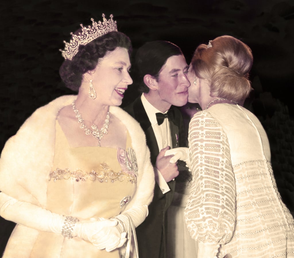 Queen Elizabeth II brought son Charles along for a film premiere in 1969. He was photographed greeting the Duchess of Kent on the red carpet.