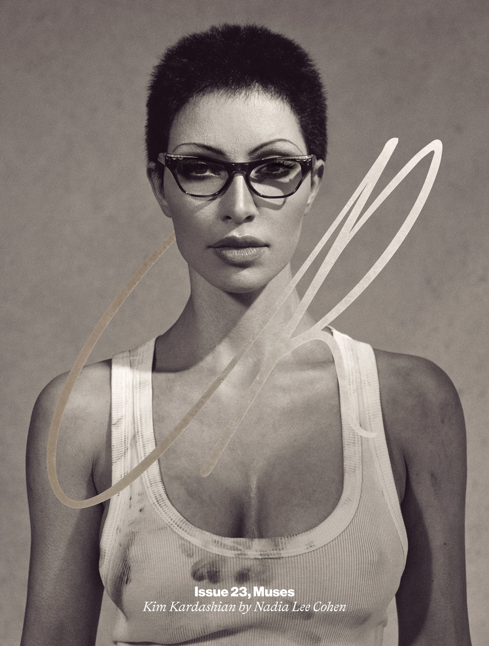 Kim Kardashian with a buzz cut for CR Fashion Book magazine.