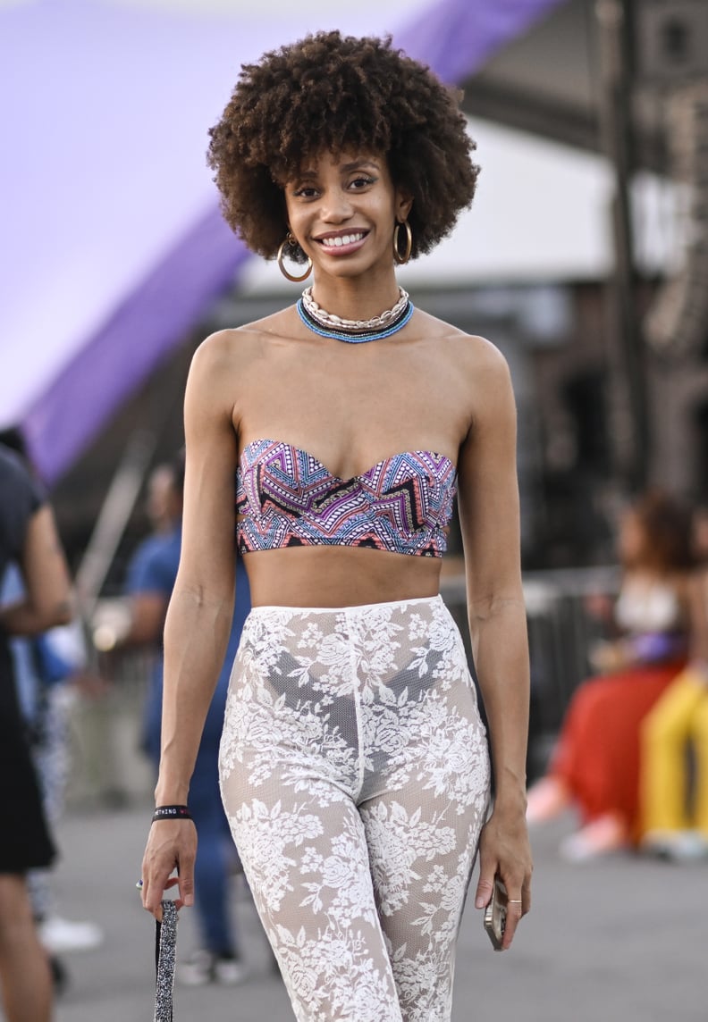 NEW YORK, NEW YORK - AUGUST 27: Briea Dior is seen wearing a bralette, sheer lace pants and a fringe bag during the 2023 Afropunk festival at Greenpoint Terminal on August 27, 2023 in New York City. (Photo by Daniel Zuchnik/Getty Images)
