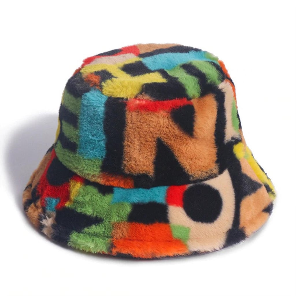 Alphabet Outdoor Multicolour Rainbow Faux Fur  Bucket Hat