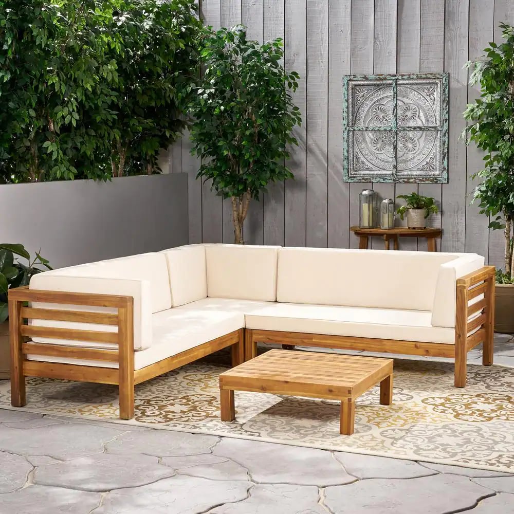 A Luxurious Couch Set: Noble House Oana Teak Brown Outdoor Sectional Set