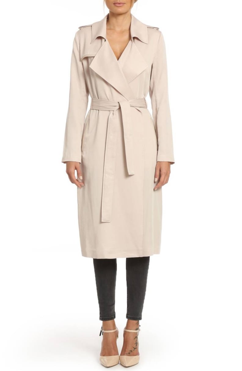 Badgley Mischka Faux Leather Trim Long Trench Coat