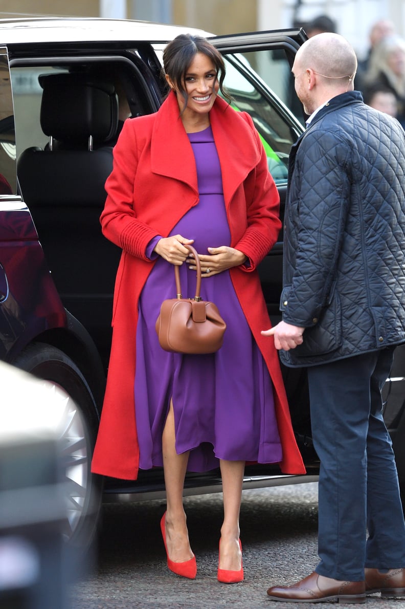 ‎Meghan Markle Carrying a Gabriela Hearst Nappa Leather Bag With Custom Rose Gold Hardware in Cognac