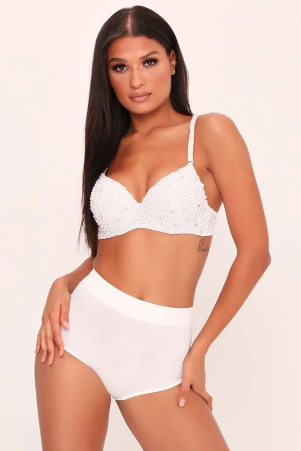 I Saw It First  White Diamante And Pearl Bra