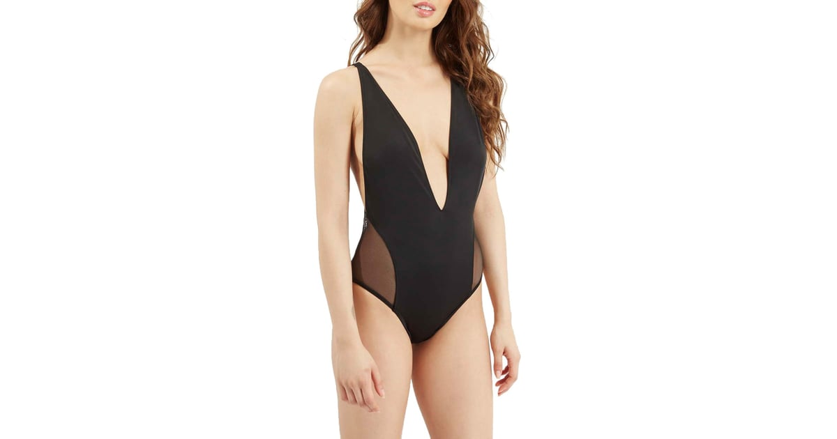 Plunging Mesh Inset One Piece Swimsuit 40 Sexy Swimsuits