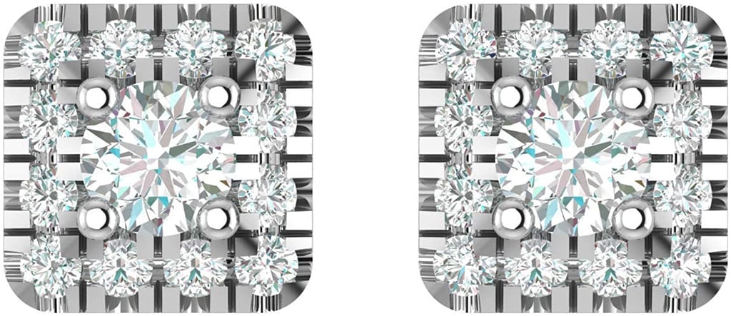Privosa Natural Diamond Square Halo Stud Earrings