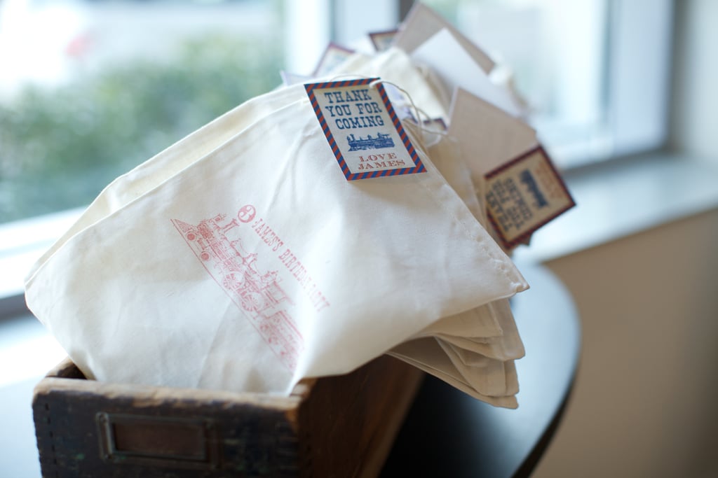 The favors were presented in organic cotton bags with a train motif.
Source:  Clay Williams and Alex Nirenberg for Keren Precel Events