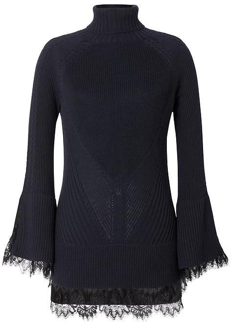 Cable-Knit Turtleneck With Lace Accents