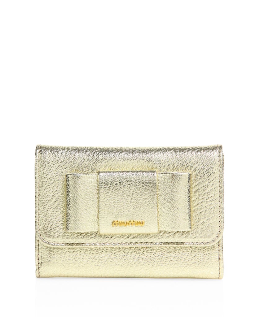 Miu Miu Madras Bow Metallic Leather Flap Wallet