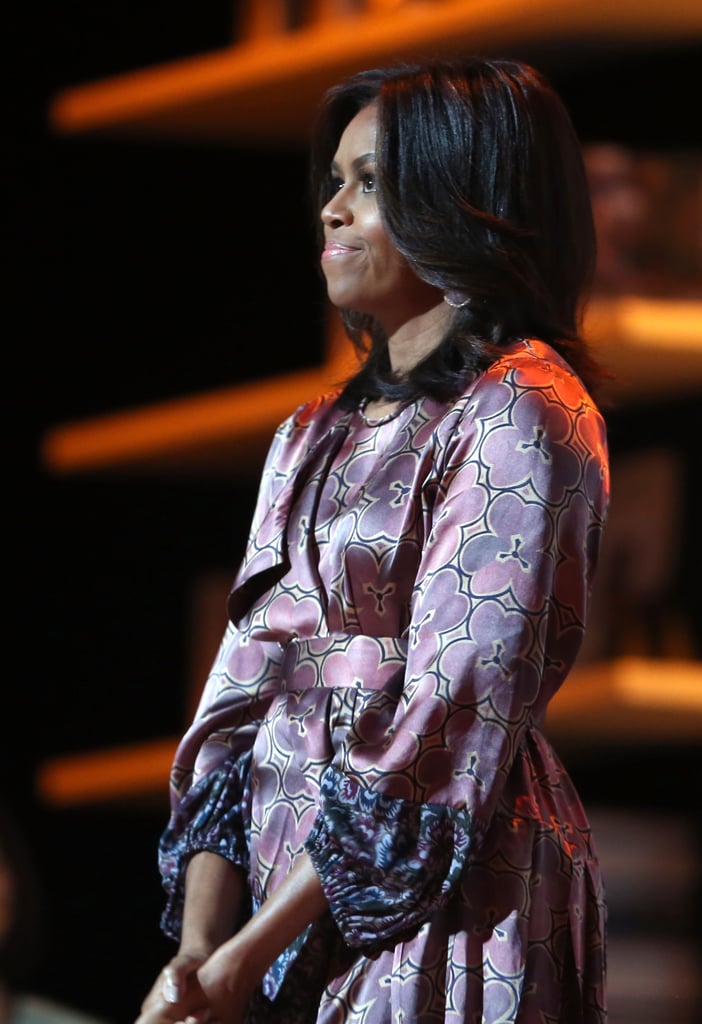 Michelle Obama Wearing a Floral Silk Robe