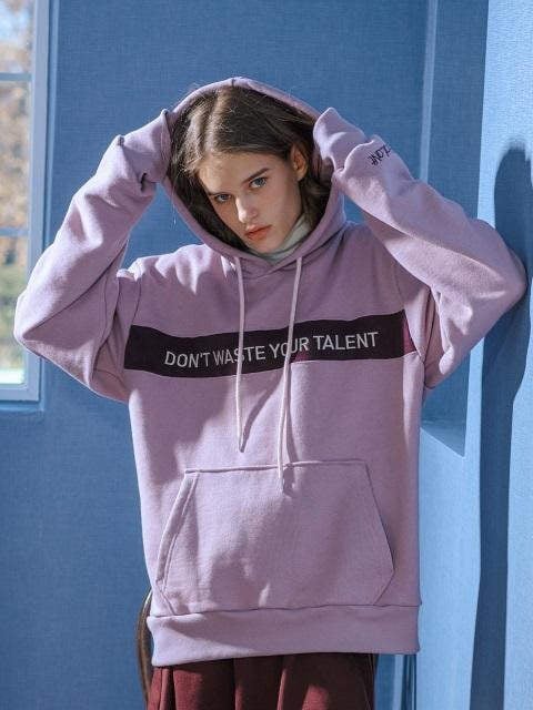 Balant W Concept Slogan Contrast Cut Basic Hoodie