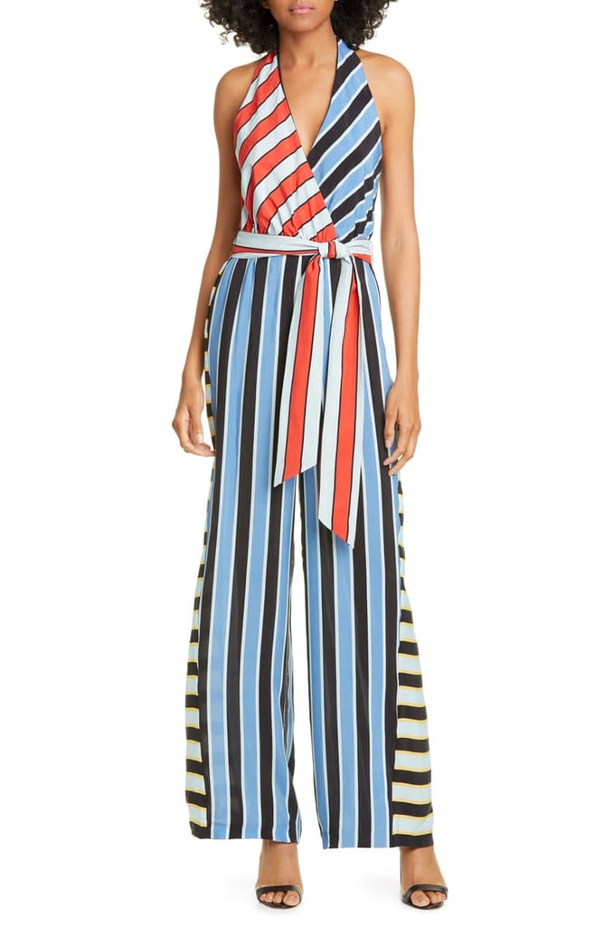 Alice + Olivia Stripe Block Halterneck Jumpsuit