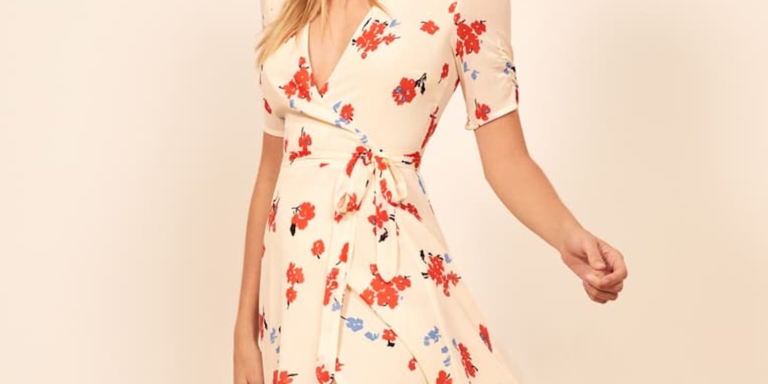 reformation napa wrap midi dress REFORMATION Chagall Cream Red Floral Print NAPA Wrap Midi Crepe Dress XS =  0 NWD