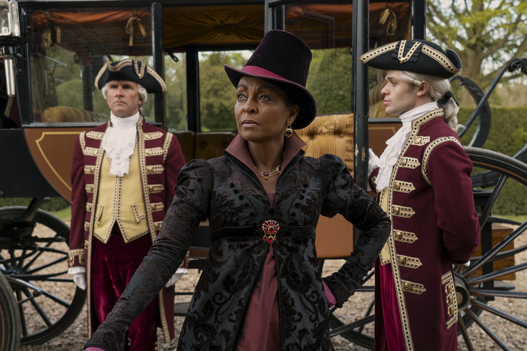 Queen Charlotte: A Bridgerton Story. Adjoa Andoh as Lady Agatha Danbury in episode 102 of Queen Charlotte: A Bridgerton Story. Cr. Liam Daniel/Netflix © 2023