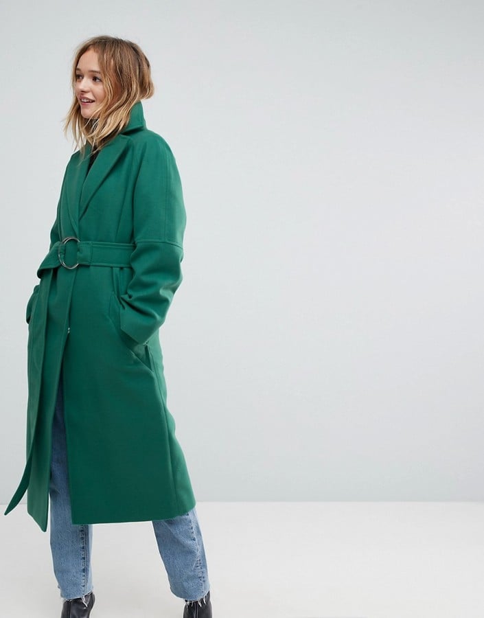 ASOS Green D Ring Belted Long Coat