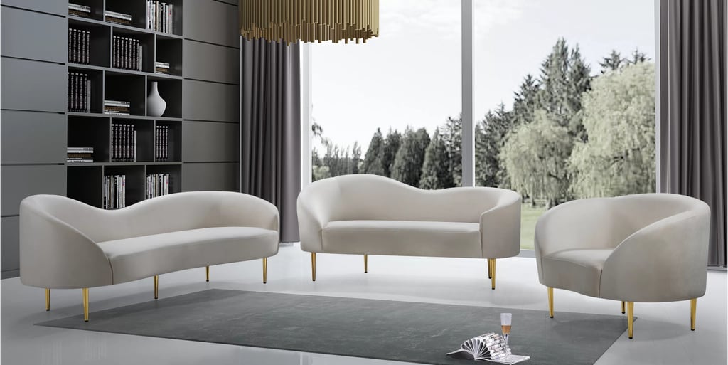 A Curved Couch Set: Shurtz Velvet Living Room Set