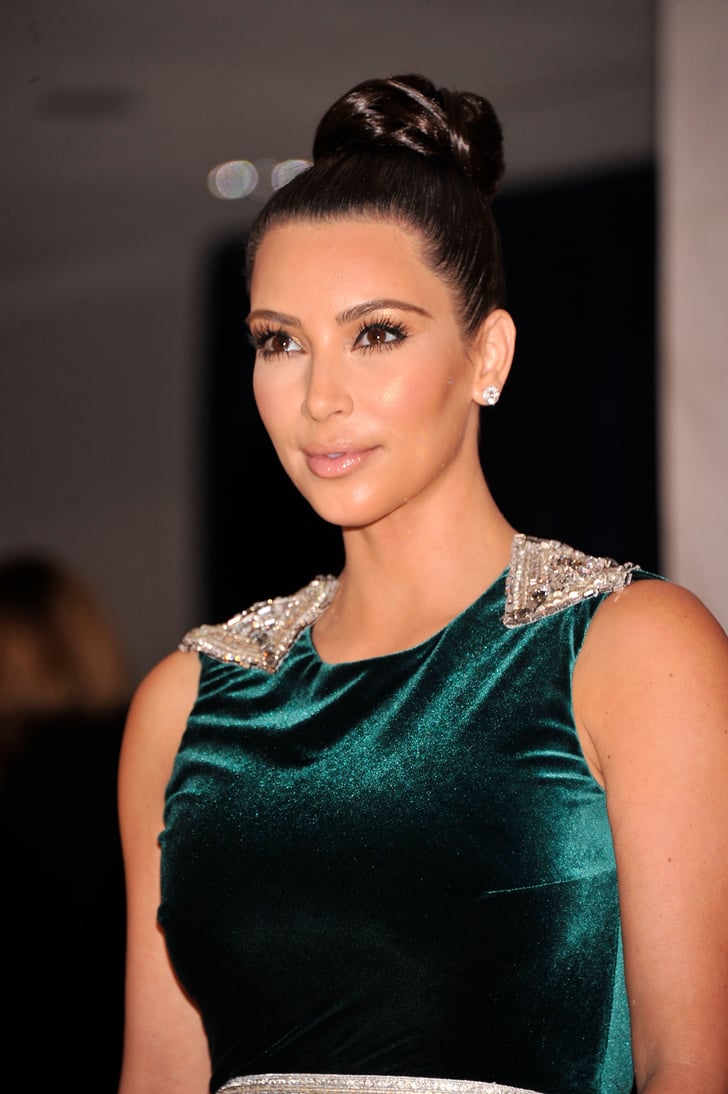 Kim Kardashian wore her hair in an elegant bun ...