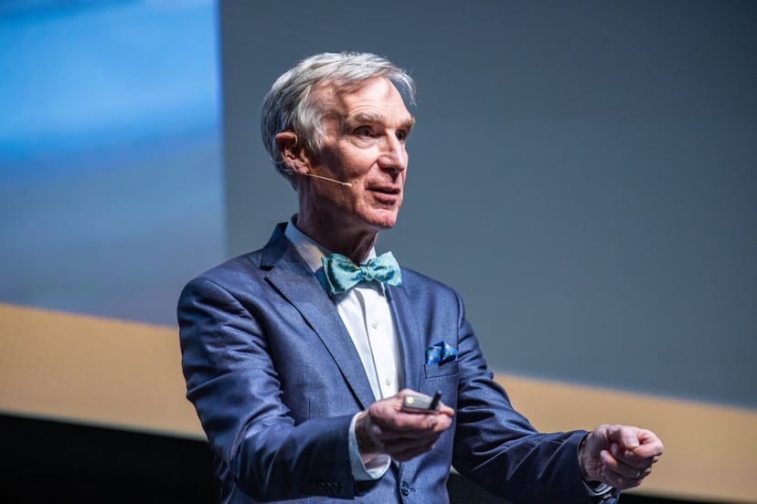TORONTO, ONTARIO - MARCH 29: Author, science educator, inventor, engineer, comedian, and Emmy Award-winning television presenter Bill Nye speaks onstage during The End is Nye. An Evening with Bill Nye the Science Guy! at Meridian Hall on March 29, 2023 in