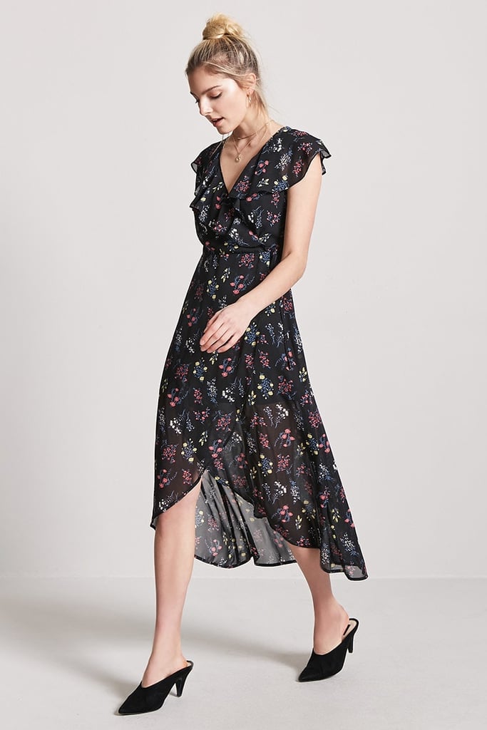 Forever 21 Floral Print Mock Wrap Dress