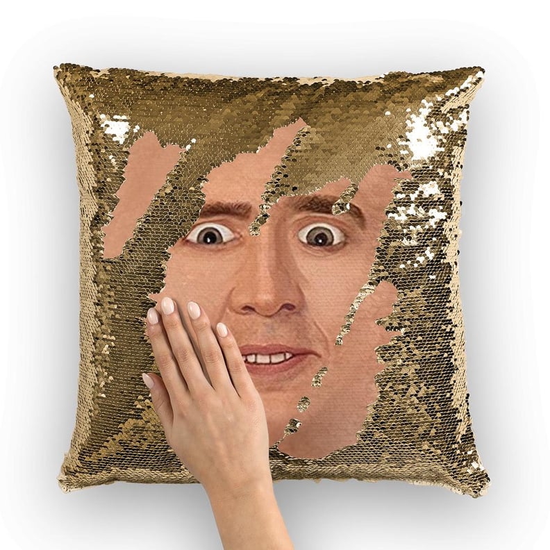 Nicolas Cage Surprised Face Sequin Pillow