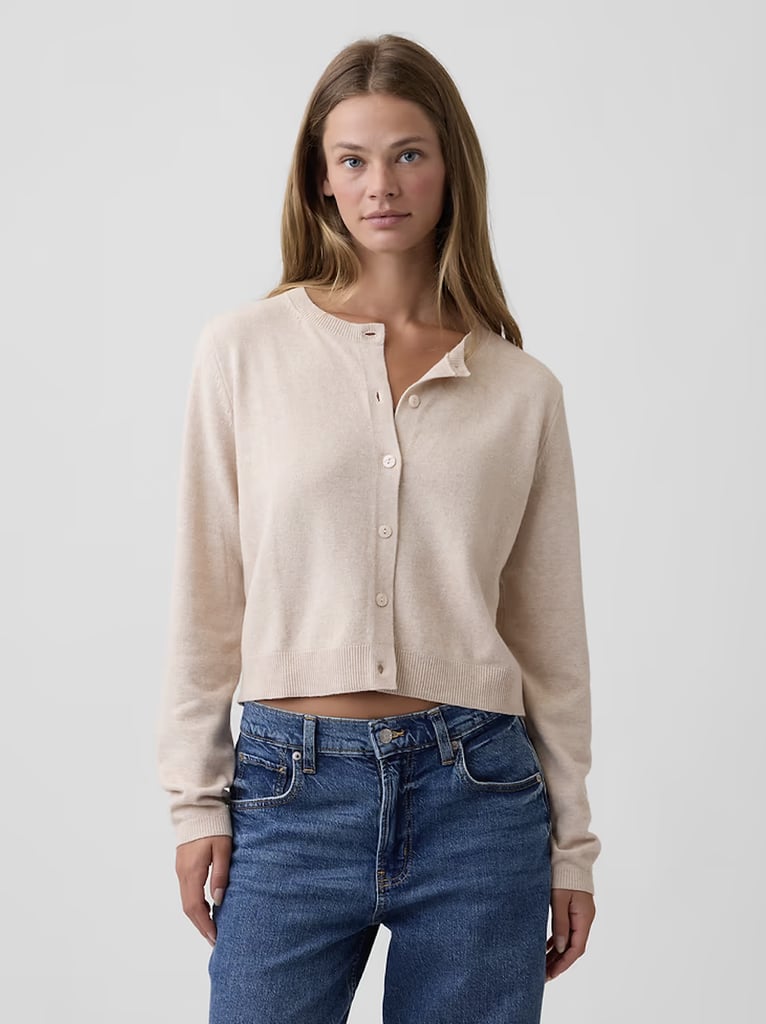 Gap Factory CashSoft Cropped Crewneck Cardigan ($42, originally $60)
If there's one piece that screams fall it's a cropped cardigan. It's the perfect lightweight layer to throw on over a tank top or wear buttoned up on its own. As part of Gap's CashSoft collection, you can trust that this fabric will feel buttery-soft on your skin.