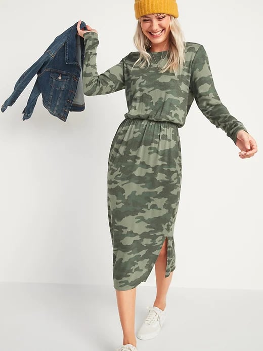 Old Navy Waist-Defined Long-Sleeve Midi T-Shirt Dress