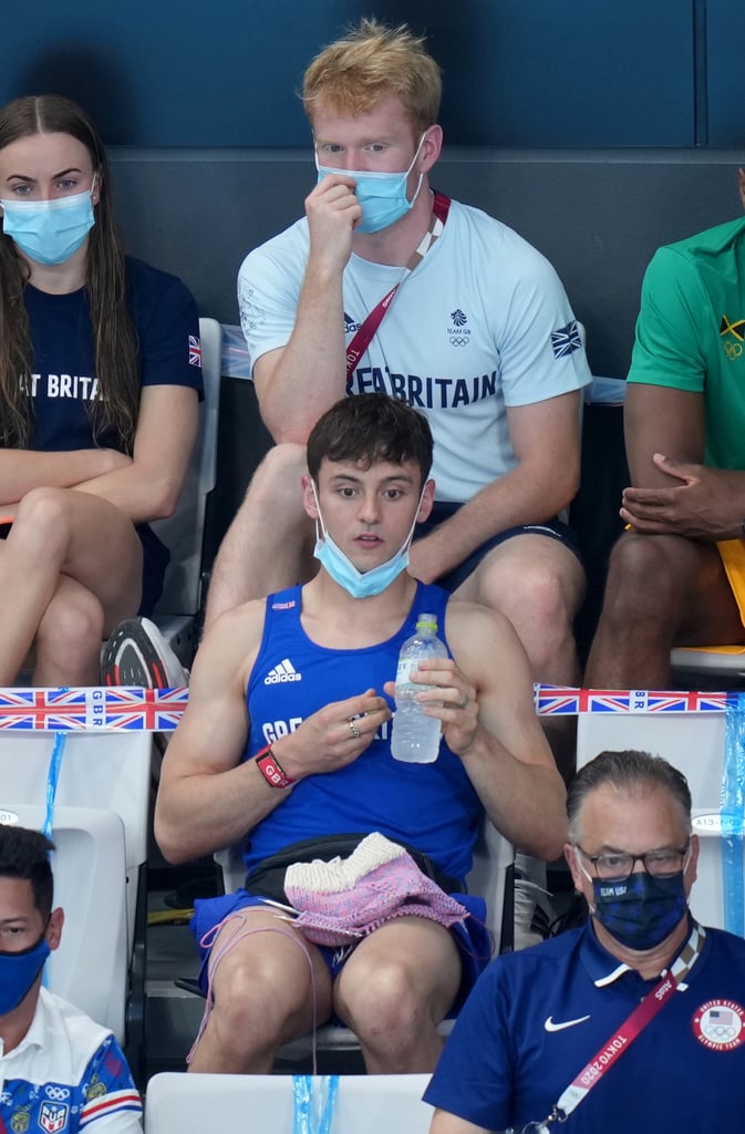 Tom Daley Seen Knitting in Stands at Tokyo Olympics | Photos