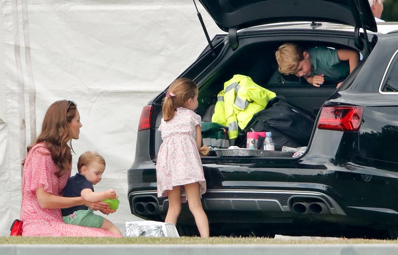 Charlotte, bored with her own snacks, and George, bored with his nap, retreat, while Louis goes to town.