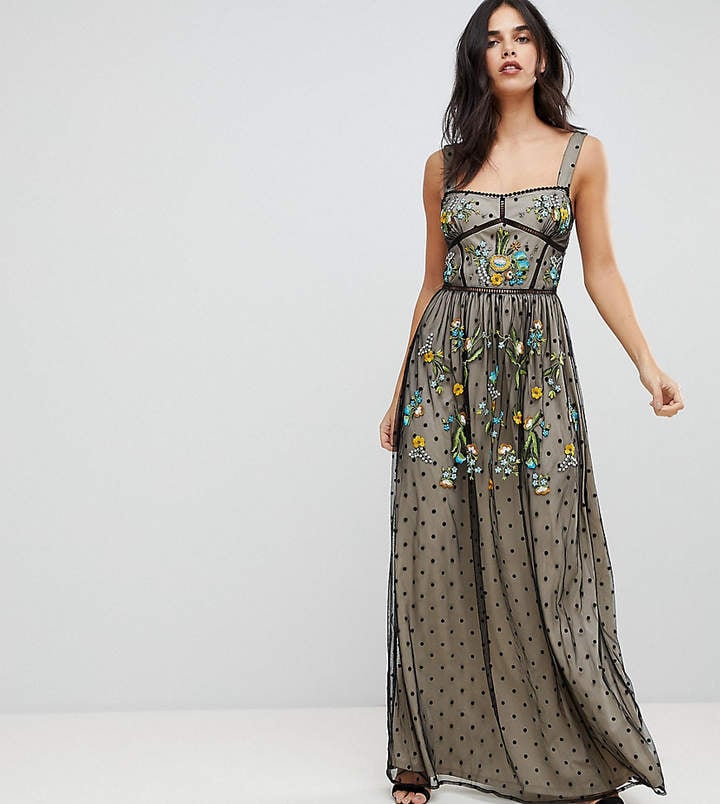 Folk Embroidered Structured Strap Maxi Dress