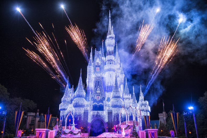 Magic Kingdom Park: Cinderella Castle During the "Frozen Holiday Wish Show"