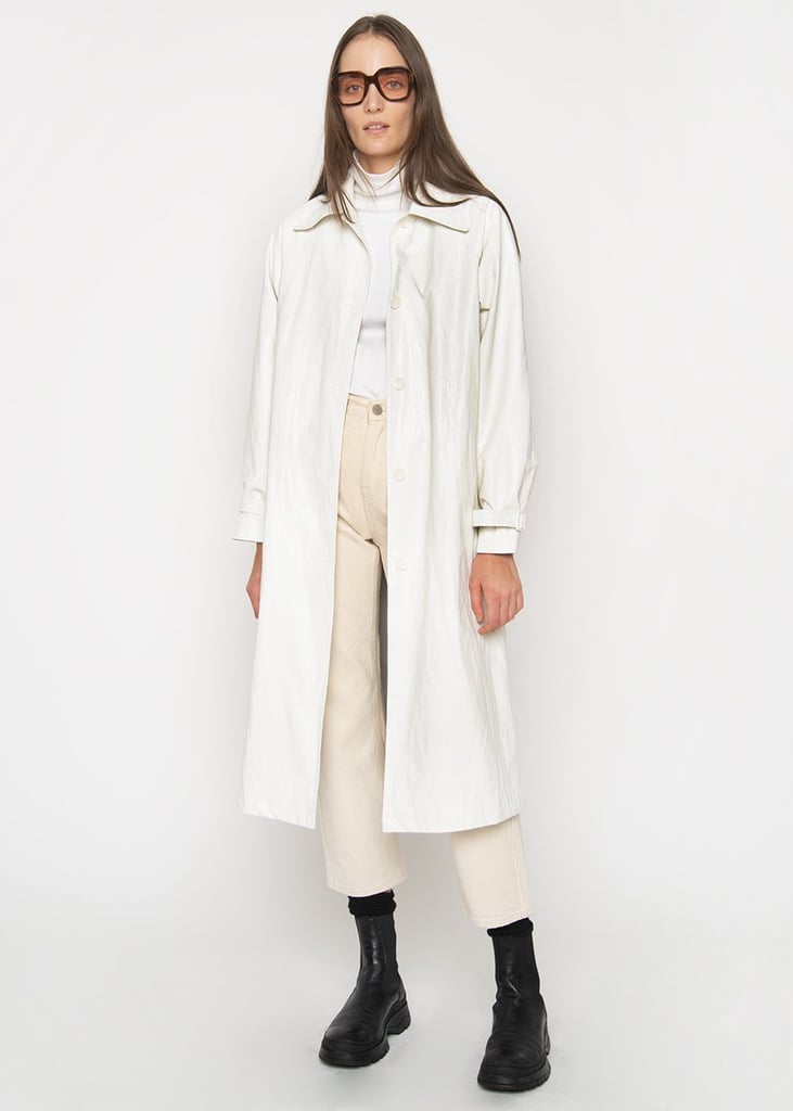 Steal: Frankie Shop Crinkled Leather Trench Coat in Off White