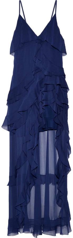 Alice + Olivia Laverne Asymmetric Ruffled Crepon Gown ($700)