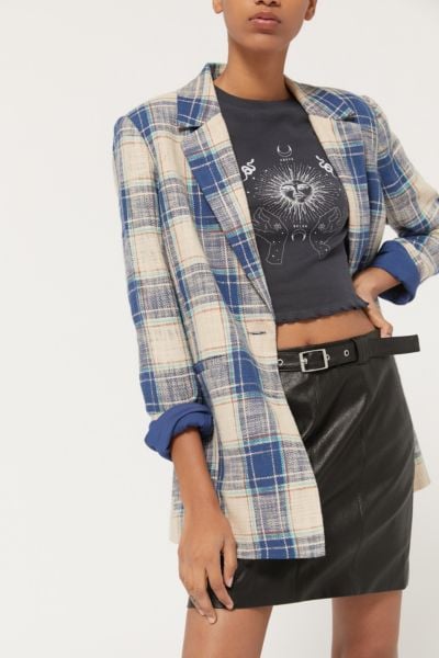 UO Porto Plaid Oversize Blazer