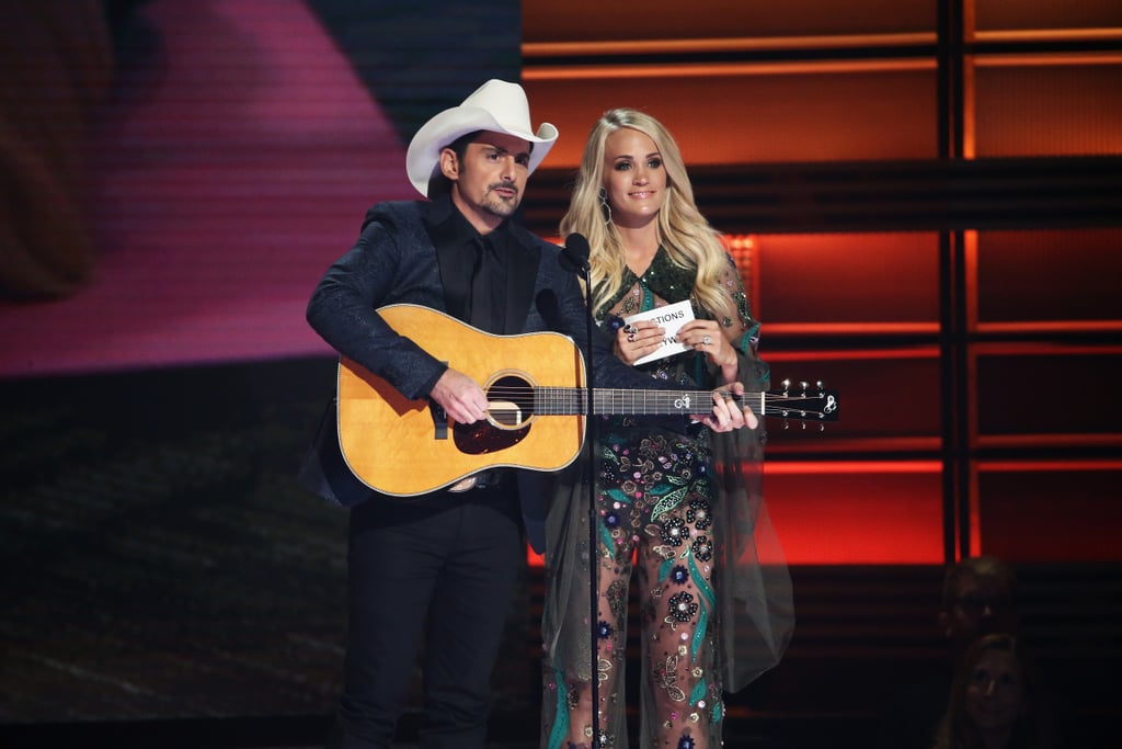 Carrie was definitely feeling the sheer look as she came back on stage in a tulle gown with floral embroidery and wore Swarovski rings.