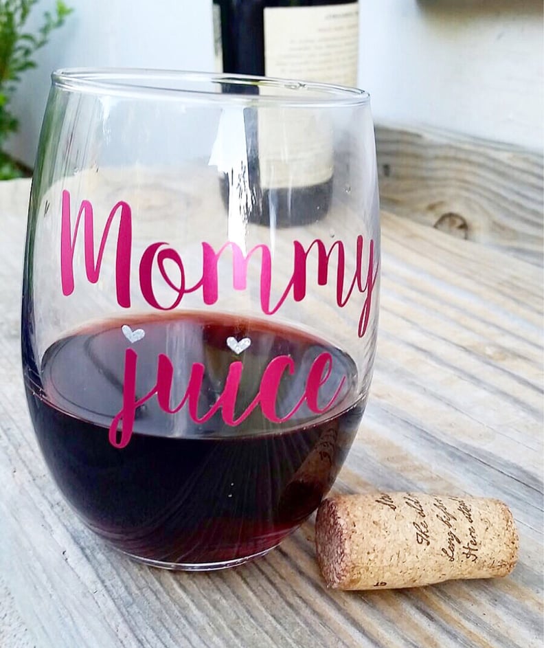 Metallic Pink Vinyl Mommy Juice Wine Glass