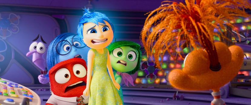 INSIDE OUT 2, from left: Fear (purple, voice: Tony Hale), Sadness (glasses, voice: Phylis Smith), Anger (red, voice: Lewis Black), Joy (green dress, voice: Amy Poehler), Disgust (green, voice: Liza Lapira), Anxiety (orange, voice: Maya Hawke), 2024.  Walt