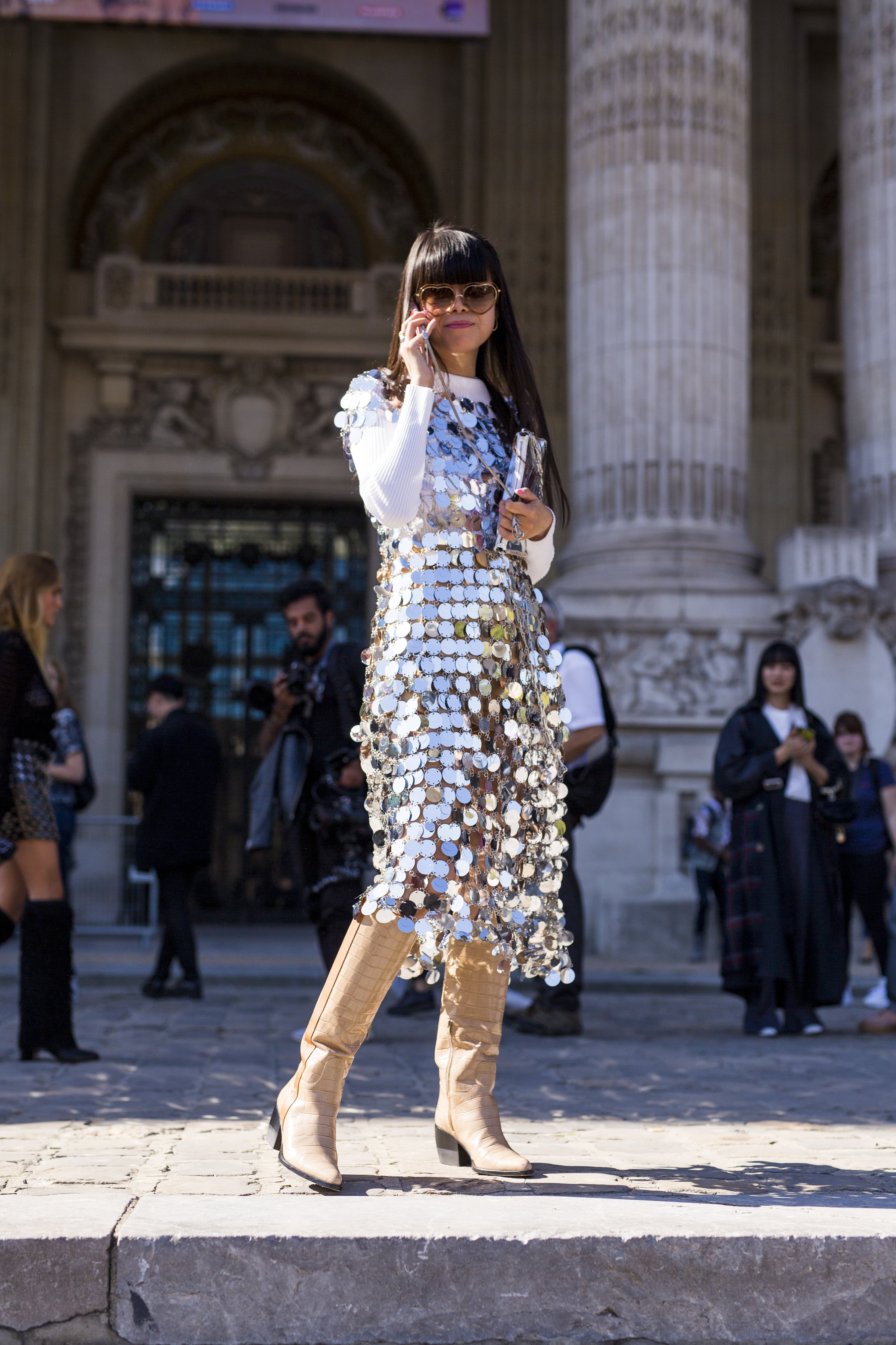 Sequin dress on sale street style