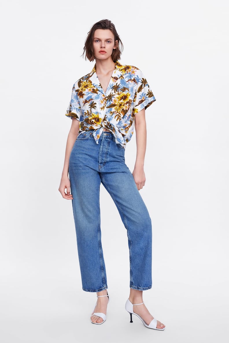 Zara Floral Print Shirt With Knot