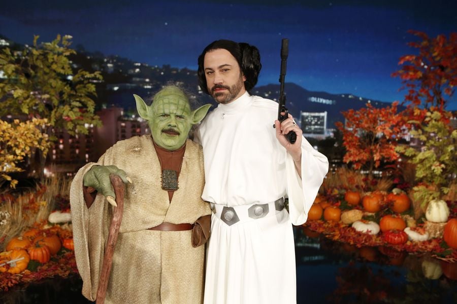 Guillermo Rodriguez and Jimmy Kimmel as Yoda and Princess Leia