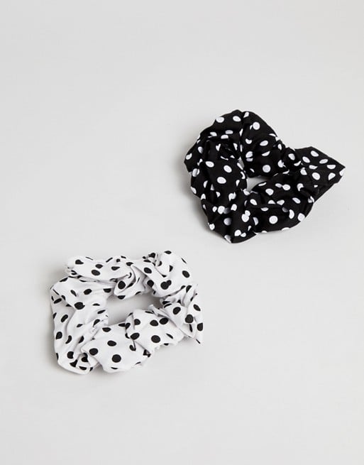 ASOS Design Pack of 2 Scrunchie Hair Ties in Polka Dot Print