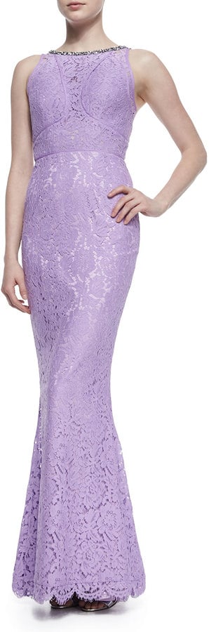 Rachel Gilbert Lainey Cutaway Bead-Embellished Lace Gown