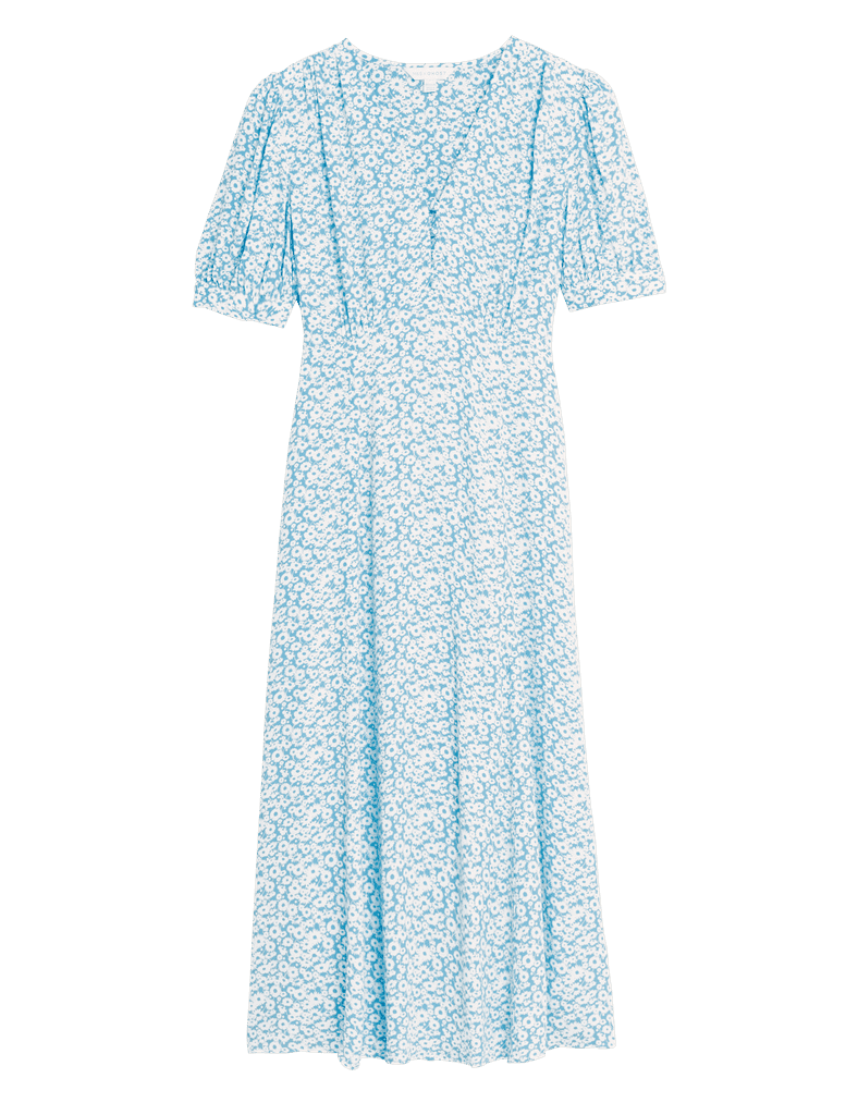 M&S X Ghost Floral V-Neck Puff Sleeve Midi Tea Dress