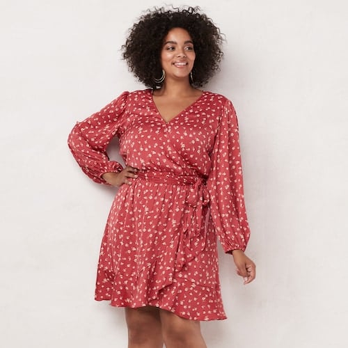 LC Lauren Conrad Plus Size Balloon Sleeve Wrap Dress