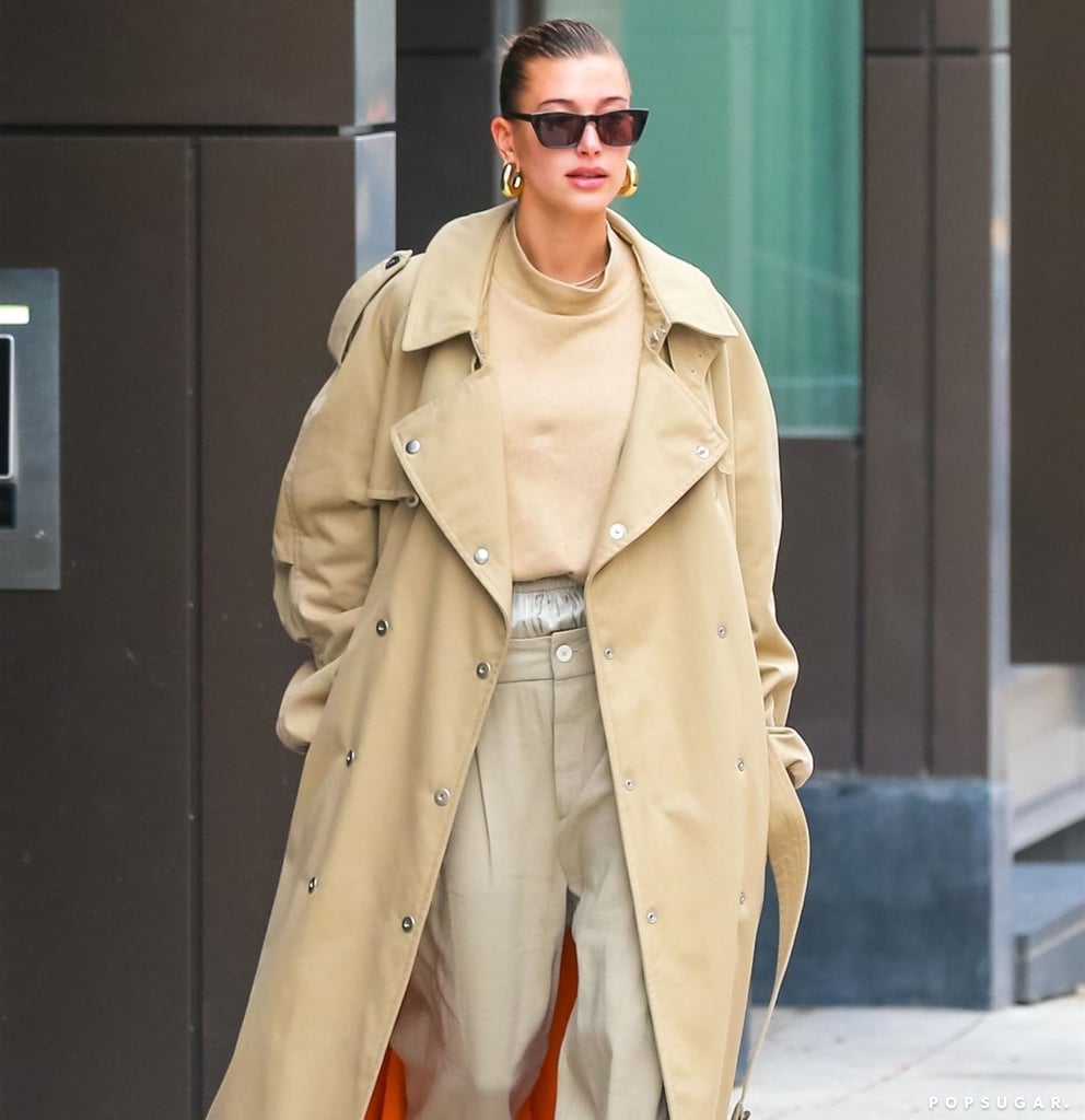 Hailey Baldwin Trench Coat and Trousers 2018