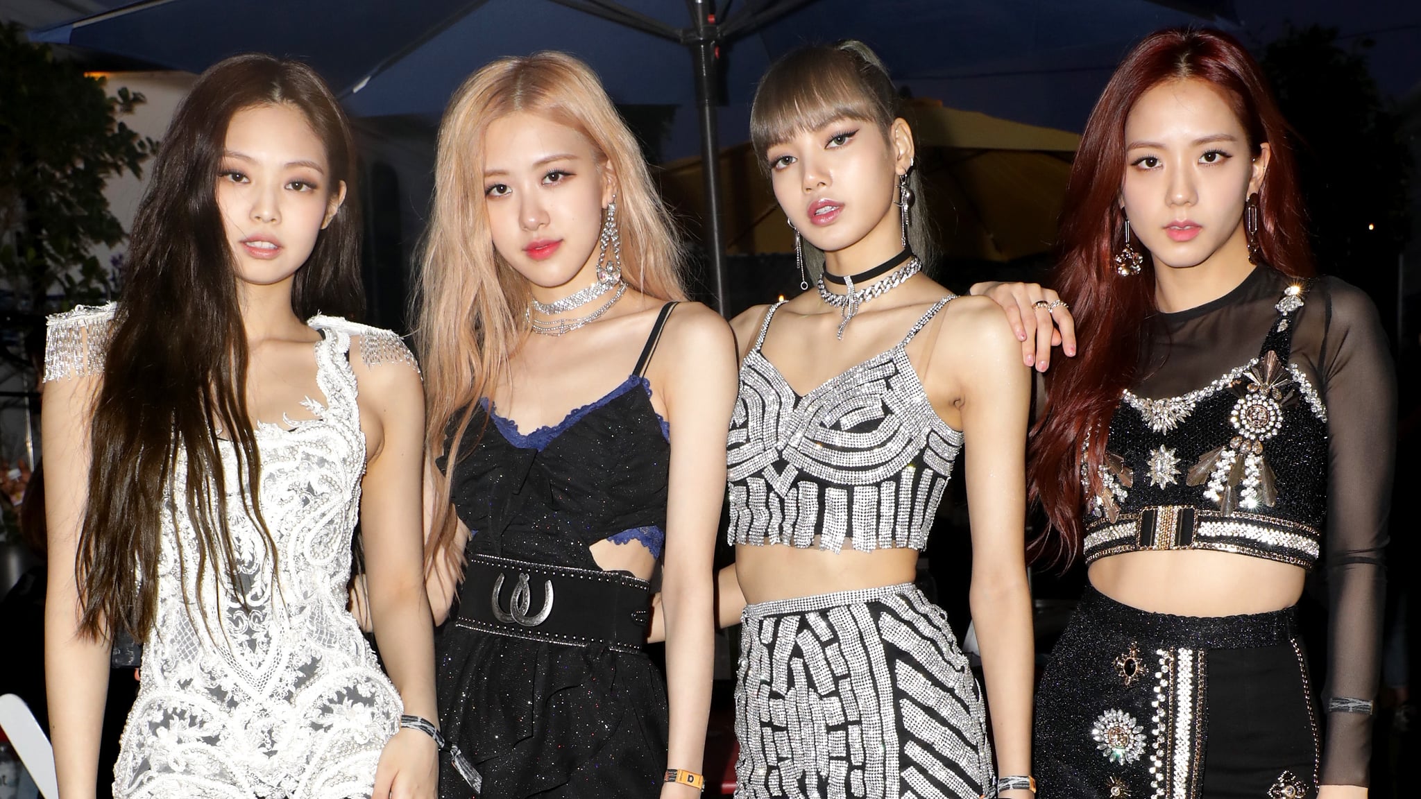 INDIO, CA - APRIL 12:  (EDITORS NOTE: Retransmission with alternate crop.) (L-R) Jennie Kim, Rosé, Lisa and Jisoo of 'BLACKPINK' are seen at the YouTube Music Artist Lounge at Coachella 2019 on April 12, 2019 in Indio, California.  (Photo by Roger Kisby/Getty Images for YouTube)