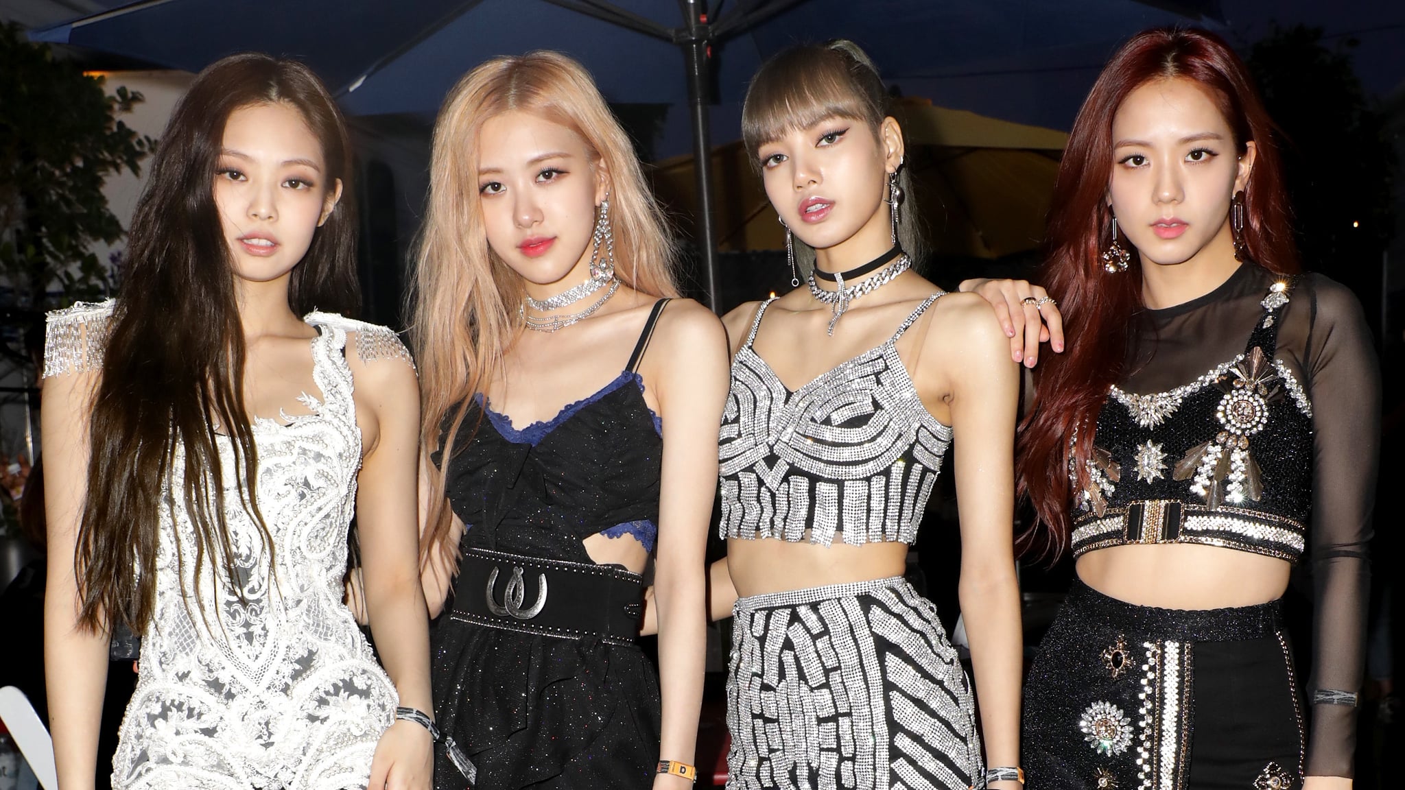 INDIO, CA - APRIL 12: (EDITORS NOTE: Retransmission with alternate crop.) (L-R) Jennie Kim, Rosé, Lisa and Jisoo of 'BLACKPINK' are seen at the YouTube Music Artist Lounge at Coachella 2019 on April 12, 2019 in Indio, California. (Photo by Roger Kisby/Getty Images for YouTube)